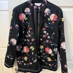 Draper &‎ Damon's Womens Fancy Floral Embroidered Jacket Toggle Buttons Size L